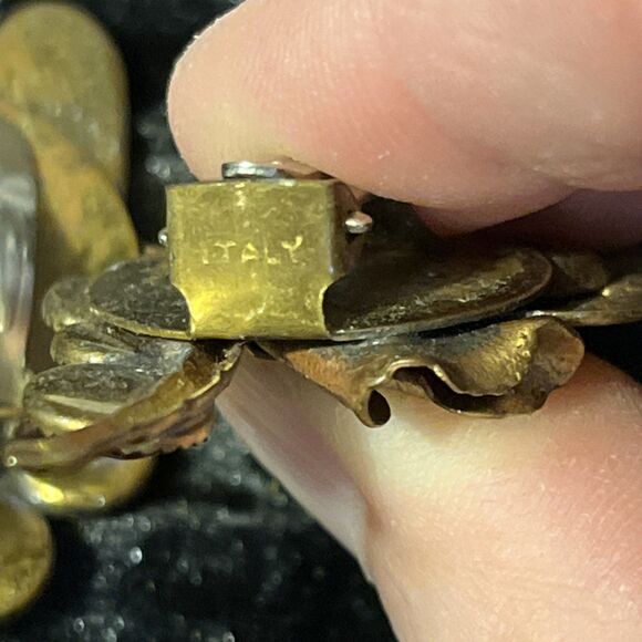 VTG Made In Italy Mixed Metal Brass Copper Rhinestone Butterfly Clip On Earrings - Picture 13 of 14